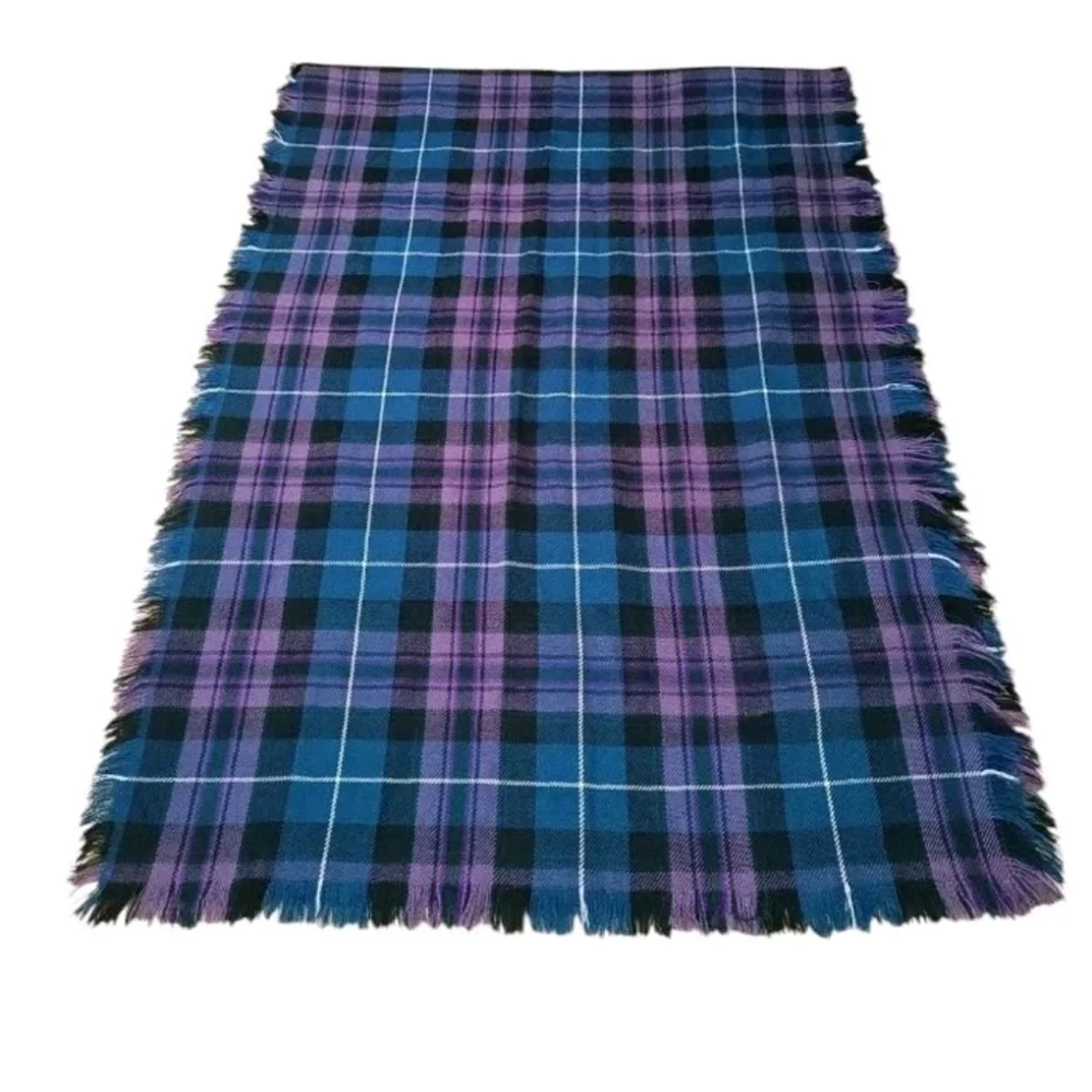 Fringed Blanket Wrap Scarf Purple Tartan Plaid Rectangular Sz 24/70 Preppy Boho - Picture 5 of 9